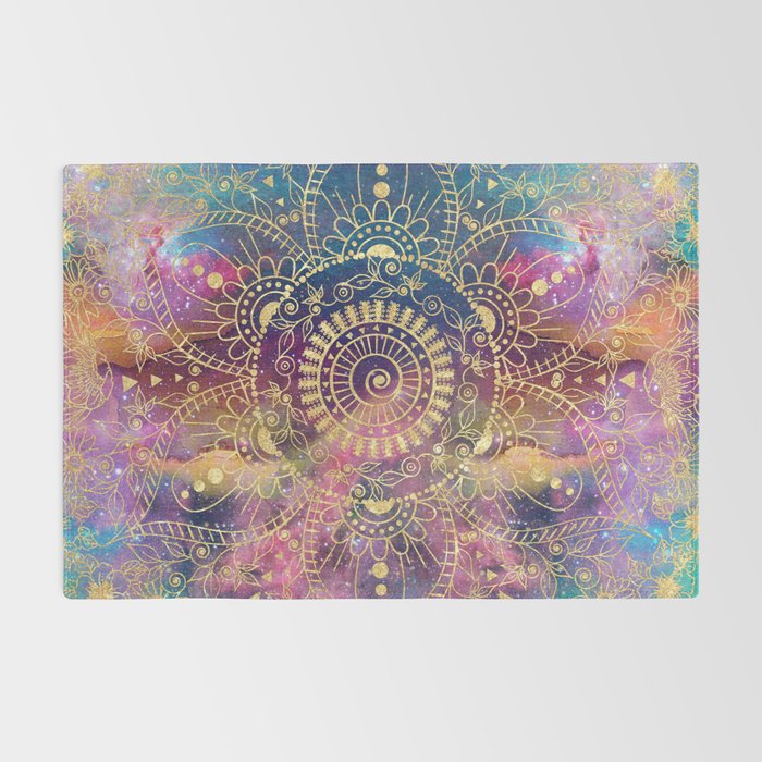 Gold watercolor and nebula mandala Rug Gallery Image 2