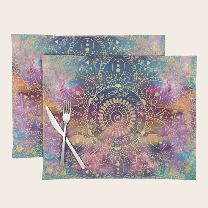 Gold watercolor and nebula mandala Placemat Gallery Image 1