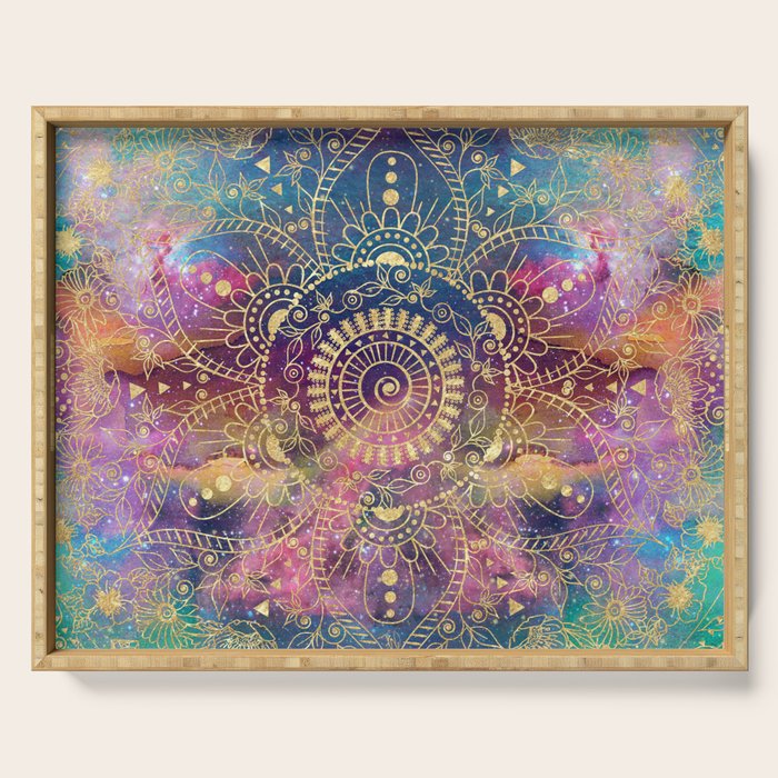 Gold watercolor and nebula mandala Serving Tray Gallery Image 1