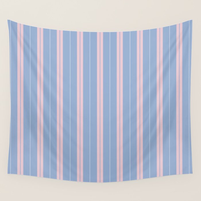 Cottage Stripes Double Stripe Pattern in Light Blue and Baby Pink Wall Tapestry Gallery Image 1