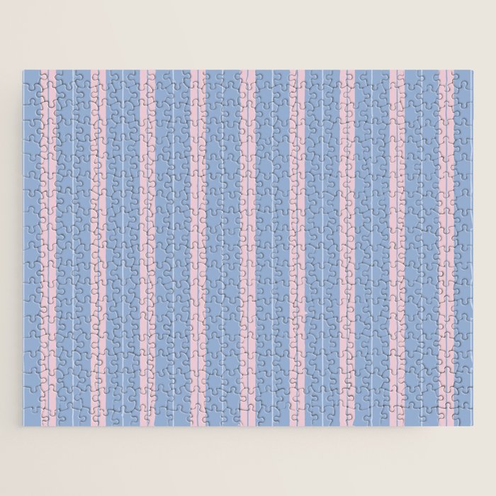 Cottage Stripes Double Stripe Pattern in Light Blue and Baby Pink Jigsaw Puzzle Gallery Image 1
