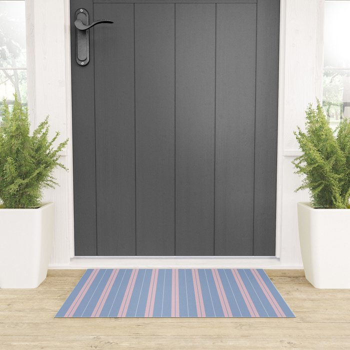 Cottage Stripes Double Stripe Pattern in Light Blue and Baby Pink Welcome Mat Gallery Image 3