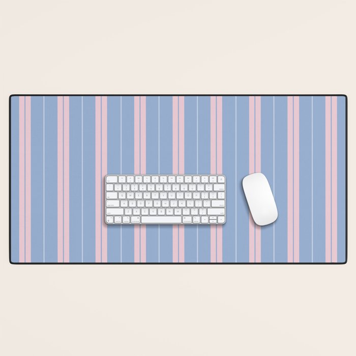Cottage Stripes Double Stripe Pattern in Light Blue and Baby Pink Desk Mat Gallery Image 1
