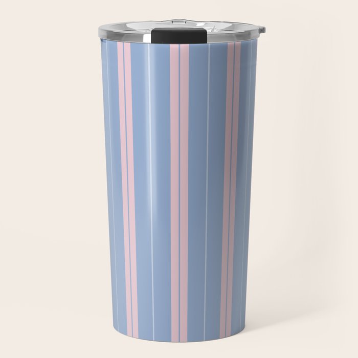 Cottage Stripes Double Stripe Pattern in Light Blue and Baby Pink Travel Mug Gallery Image 1