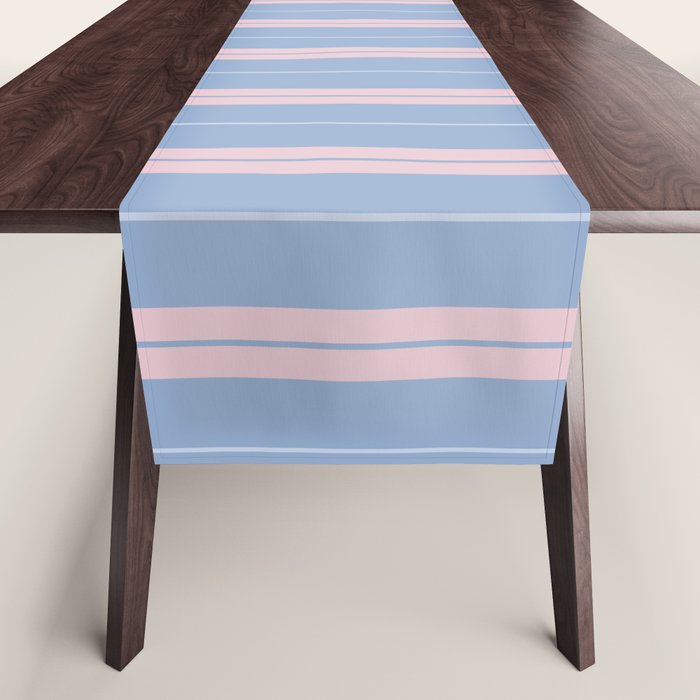 Cottage Stripes Double Stripe Pattern in Light Blue and Baby Pink Table Runner Gallery Image 1