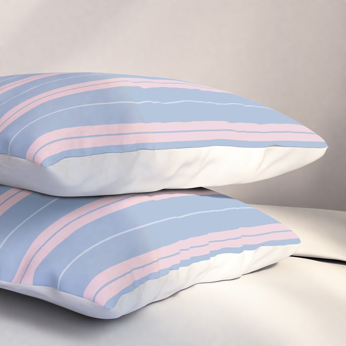 Cottage Stripes Double Stripe Pattern in Light Blue and Baby Pink Pillow Sham Gallery Image 3