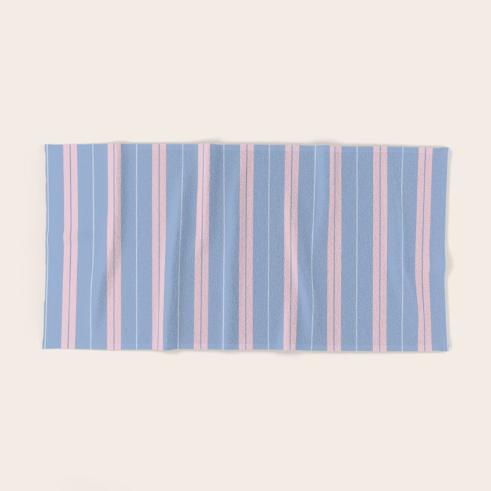 Cottage Stripes Double Stripe Pattern in Light Blue and Baby Pink Bath Towel Gallery Image 2