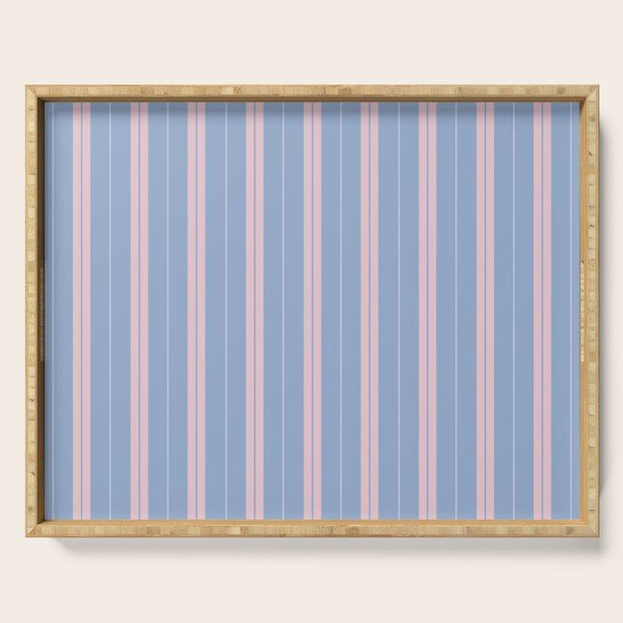 Cottage Stripes Double Stripe Pattern in Light Blue and Baby Pink Serving Tray Gallery Image 1