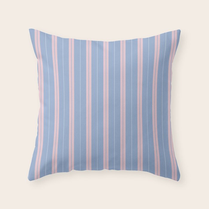 Cottage Stripes Double Stripe Pattern in Light Blue and Baby Pink Throw Pillow Gallery Image 1