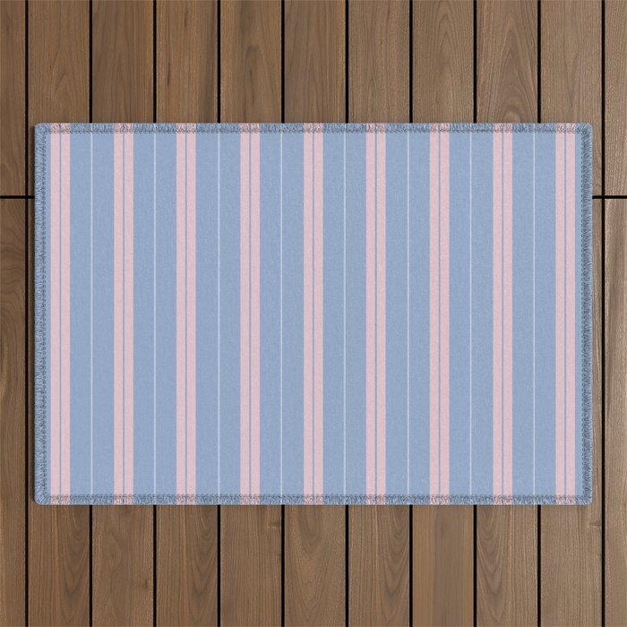 Cottage Stripes Double Stripe Pattern in Light Blue and Baby Pink Outdoor Rug Gallery Image 1