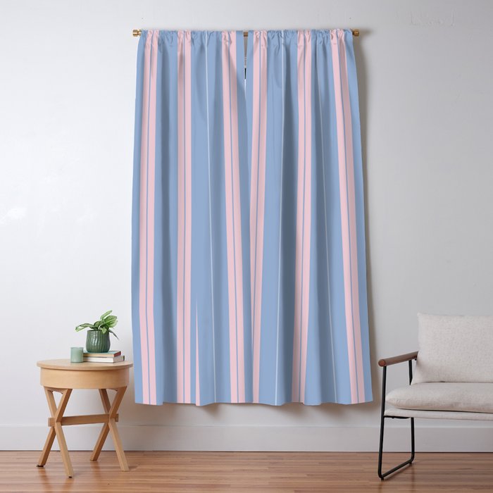 Cottage Stripes Double Stripe Pattern in Light Blue and Baby Pink Window Curtain Gallery Image 5