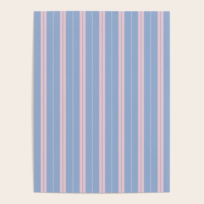 Cottage Stripes Double Stripe Pattern in Light Blue and Baby Pink Poster Gallery Image 1