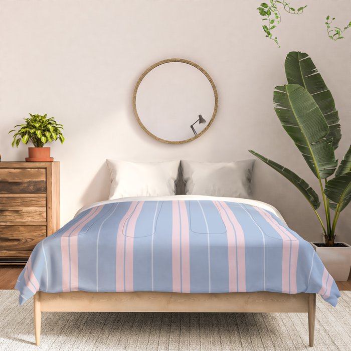 Cottage Stripes Double Stripe Pattern in Light Blue and Baby Pink Comforter Gallery Image 3