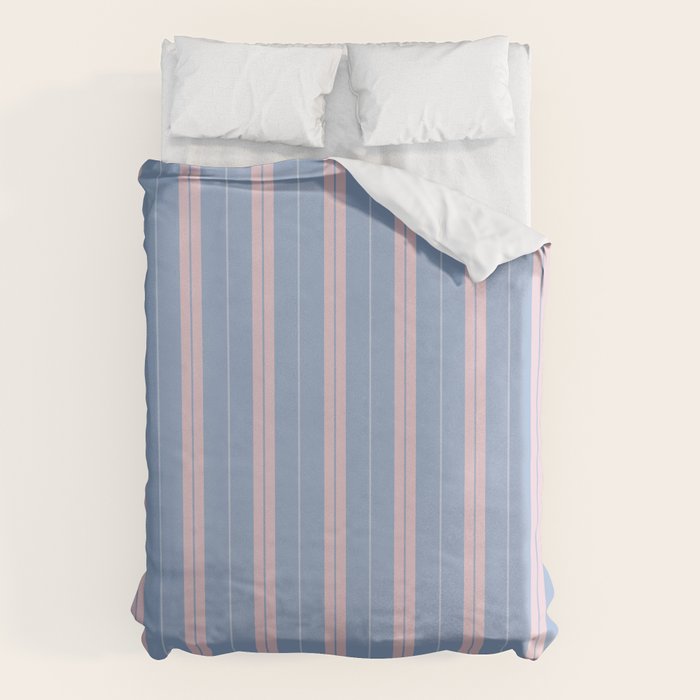 Cottage Stripes Double Stripe Pattern in Light Blue and Baby Pink Duvet Cover Gallery Image 6