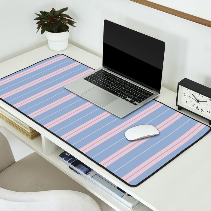 Cottage Stripes Double Stripe Pattern in Light Blue and Baby Pink Desk Mat Gallery Image 2