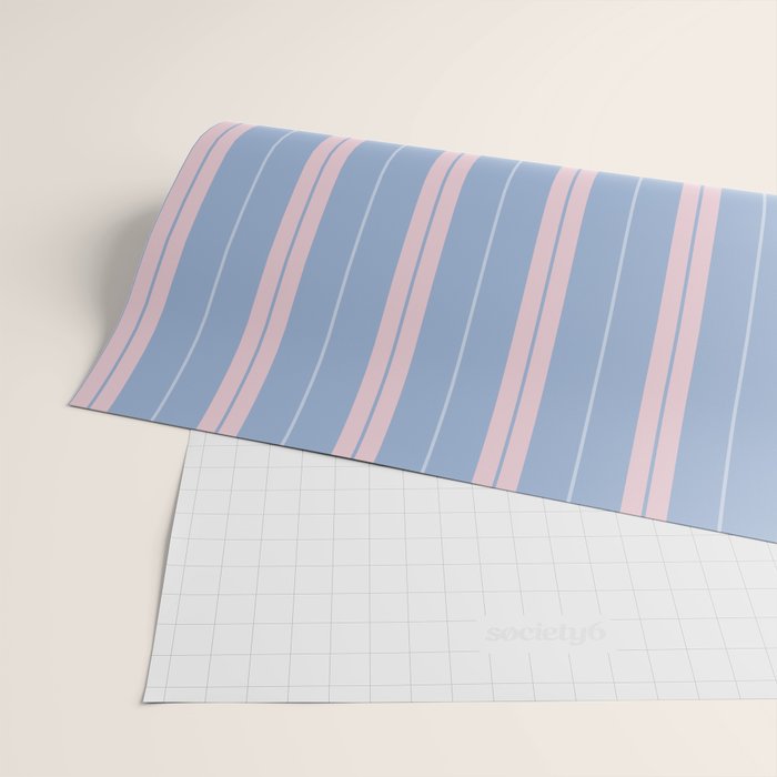 Cottage Stripes Double Stripe Pattern in Light Blue and Baby Pink Wrapping Paper Gallery Image 2