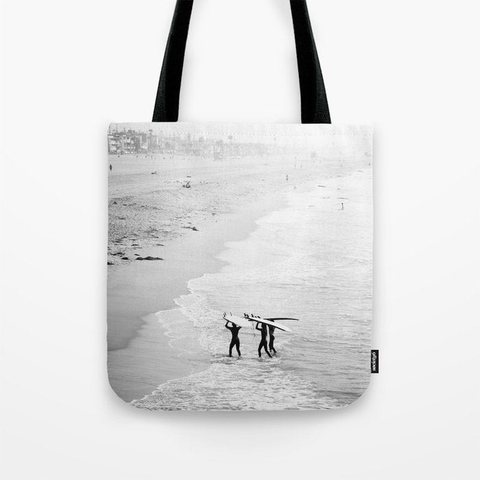 Surfers Exiting the Water in Manhattan Beach California Tote Bag Gallery Image 1