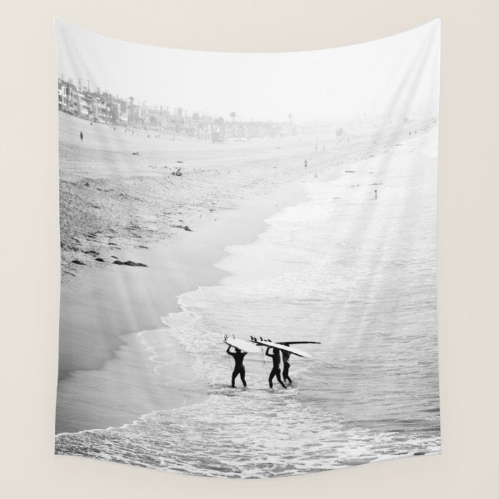 Surfers Exiting the Water in Manhattan Beach California Wall Tapestry Gallery Image 4