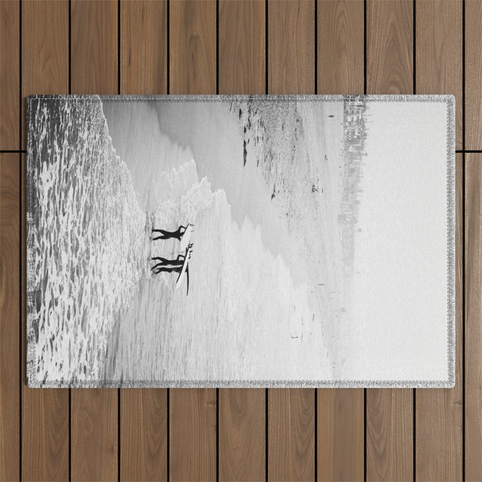 Surfers Exiting the Water in Manhattan Beach California Outdoor Rug Gallery Image 1
