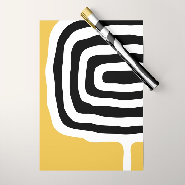 Mid Century Modern Atomic Rings 222 Yellow and Black Wrapping Paper Gallery Image 1