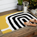 Mid Century Modern Atomic Rings 222 Yellow and Black Outdoor Rug Gallery Image 2