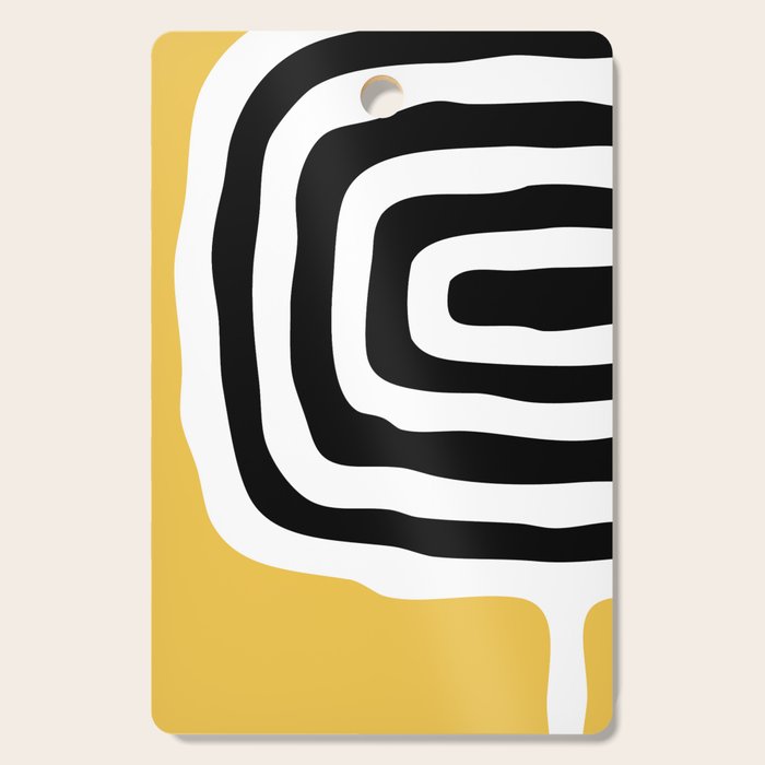 Mid Century Modern Atomic Rings 222 Yellow and Black Cutting Board Gallery Image 1