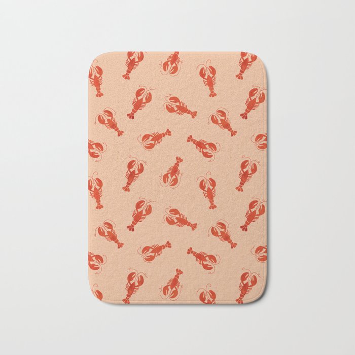 Classic Red Lobsters Pattern On Peach Bath Mat Gallery Image 1