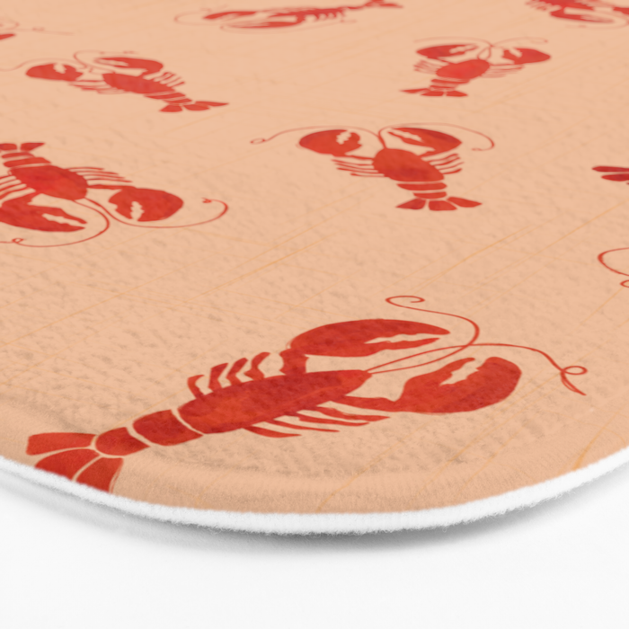 Classic Red Lobsters Pattern On Peach Bath Mat Gallery Image 3