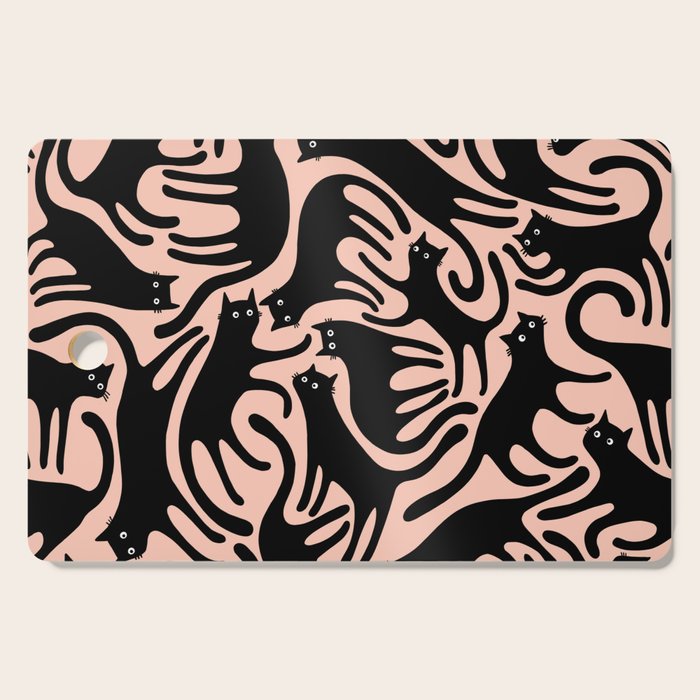 Curious Black Cats on Peachy Pink Cutting Board Gallery Image 1