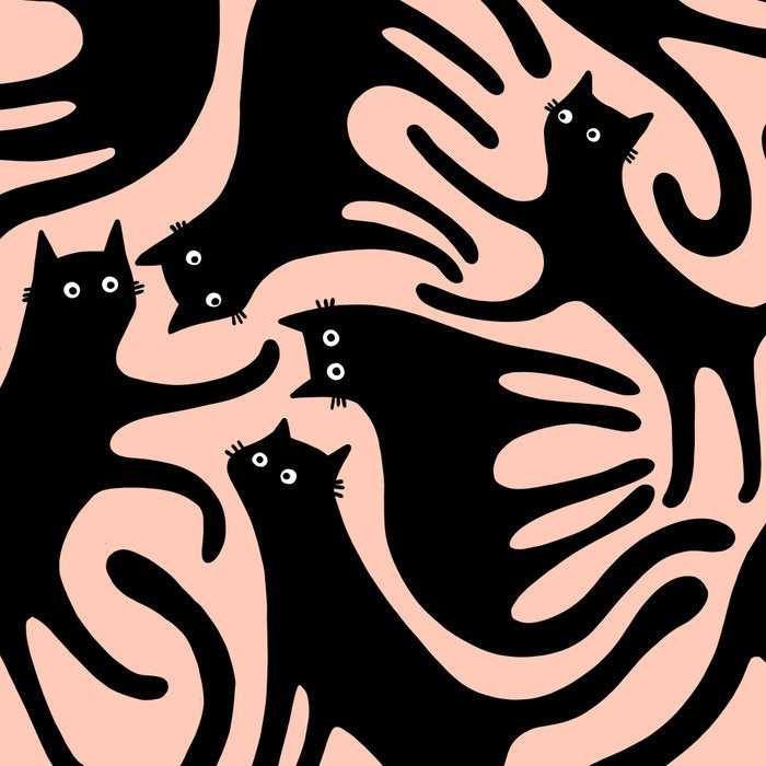 Curious Black Cats on Peachy Pink Coffee Mug Gallery Image 2
