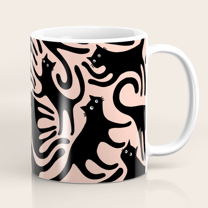 Curious Black Cats on Peachy Pink Coffee Mug Gallery Image 1