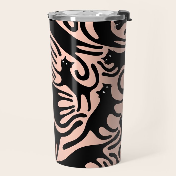 Curious Black Cats on Peachy Pink Travel Mug Gallery Image 2
