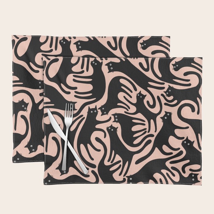 Curious Black Cats on Peachy Pink Placemat Gallery Image 1