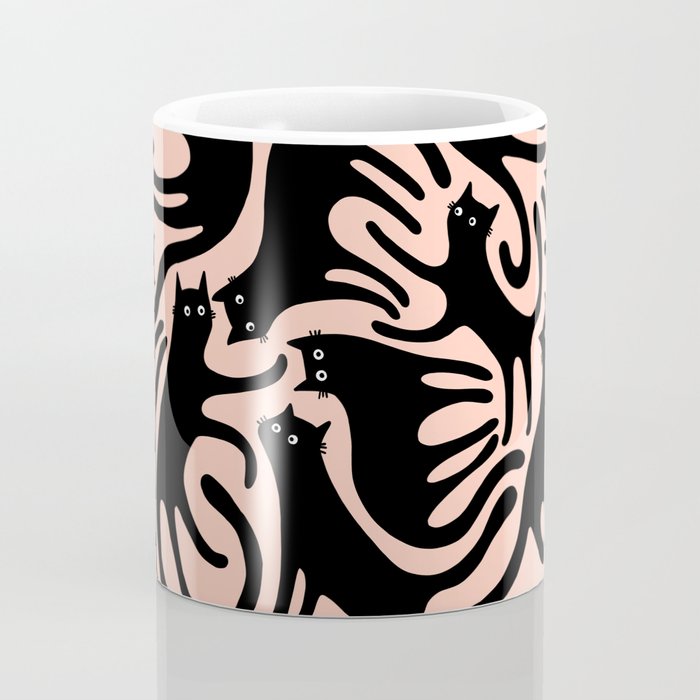 Curious Black Cats on Peachy Pink Coffee Mug Gallery Image 4