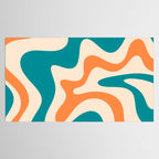 Retro Liquid Swirl Abstract Pattern Square in Teal Blue and Orange Tablecloth Gallery Image 2