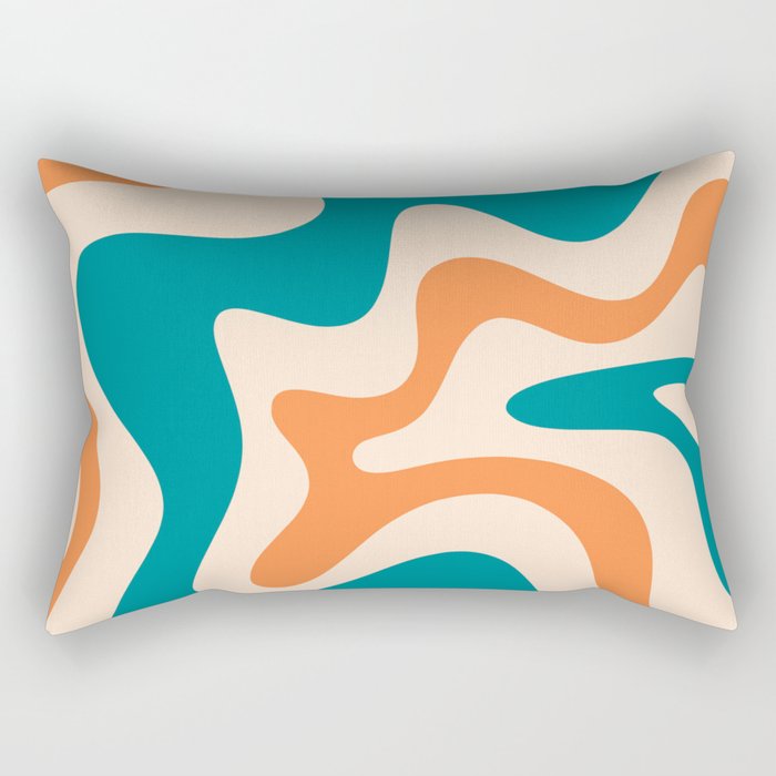 Retro Liquid Swirl Abstract Pattern Square in Teal Blue and Orange Rectangular Pillow Gallery Image 2