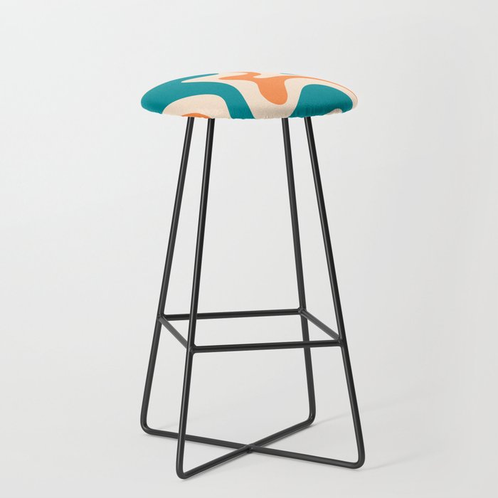 Retro Liquid Swirl Abstract Pattern Square in Teal Blue and Orange Stool Gallery Image 1