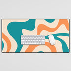 Retro Liquid Swirl Abstract Pattern Square in Teal Blue and Orange Desk Mat Gallery Image 1