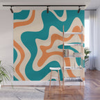 Retro Liquid Swirl Abstract Pattern Square in Teal Blue and Orange Wall Mural Gallery Image 1