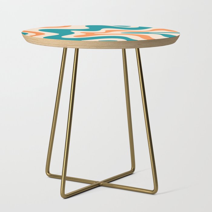 Retro Liquid Swirl Abstract Pattern Square in Teal Blue and Orange Side Table Gallery Image 1