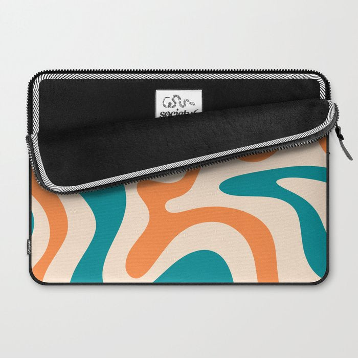 Retro Liquid Swirl Abstract Pattern Square in Teal Blue and Orange Laptop Sleeve Gallery Image 2