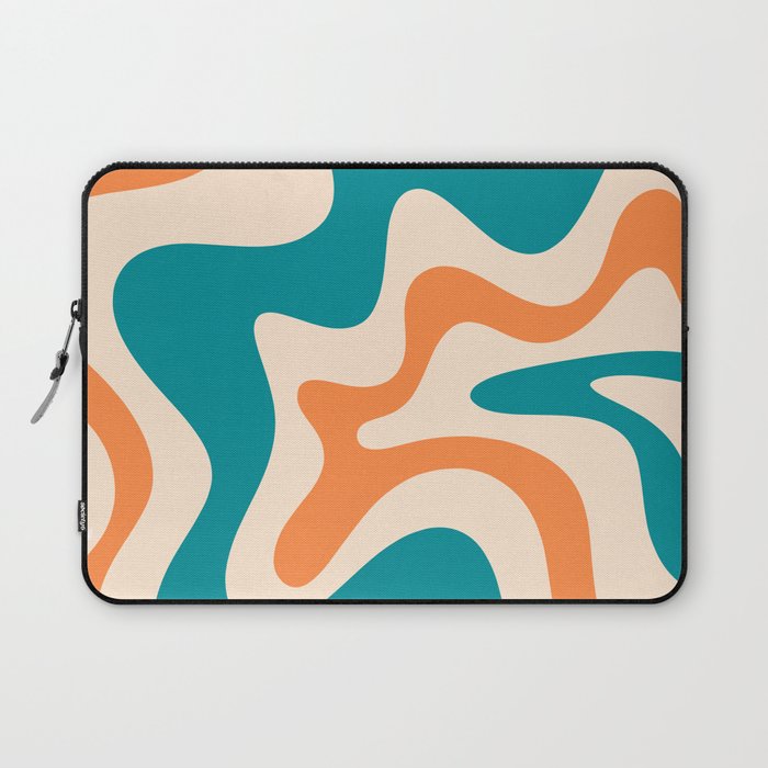 Retro Liquid Swirl Abstract Pattern Square in Teal Blue and Orange Laptop Sleeve Gallery Image 1
