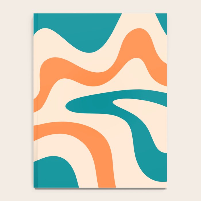 Retro Liquid Swirl Abstract Pattern Square in Teal Blue and Orange Notebook Gallery Image 4