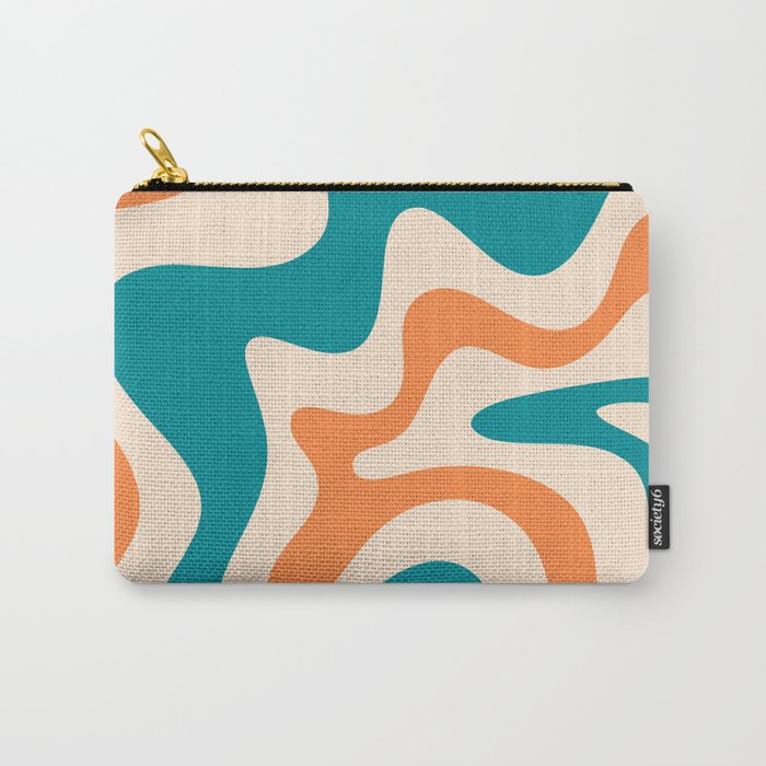 Retro Liquid Swirl Abstract Pattern Square in Teal Blue and Orange Carry All Pouch Gallery Image 1