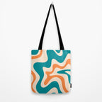 Retro Liquid Swirl Abstract Pattern Square in Teal Blue and Orange Tote Bag Gallery Image 2