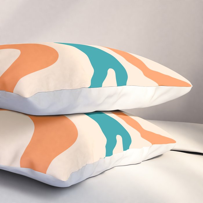 Retro Liquid Swirl Abstract Pattern Square in Teal Blue and Orange Pillow Sham Gallery Image 3