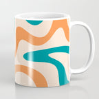 Retro Liquid Swirl Abstract Pattern Square in Teal Blue and Orange Coffee Mug Gallery Image 1