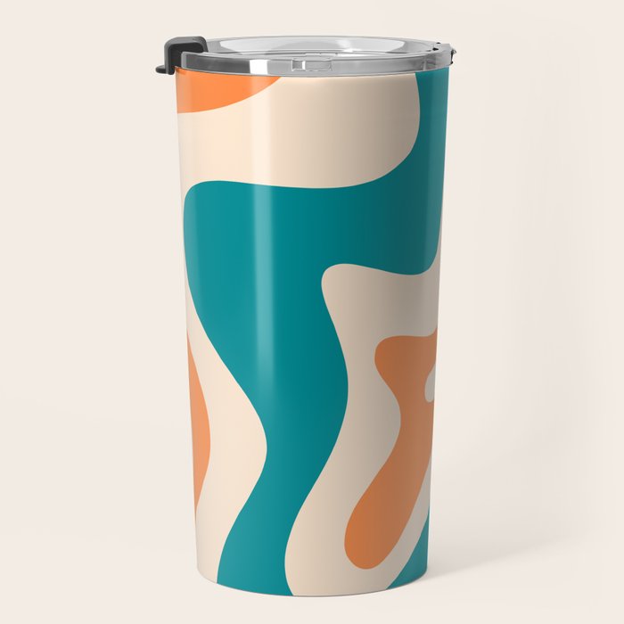 Retro Liquid Swirl Abstract Pattern Square in Teal Blue and Orange Travel Mug Gallery Image 3