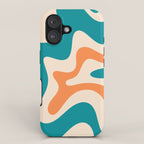 Retro Liquid Swirl Abstract Pattern Square in Teal Blue and Orange iPhone Case Gallery Image 1