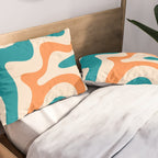 Retro Liquid Swirl Abstract Pattern Square in Teal Blue and Orange Pillow Sham Gallery Image 2